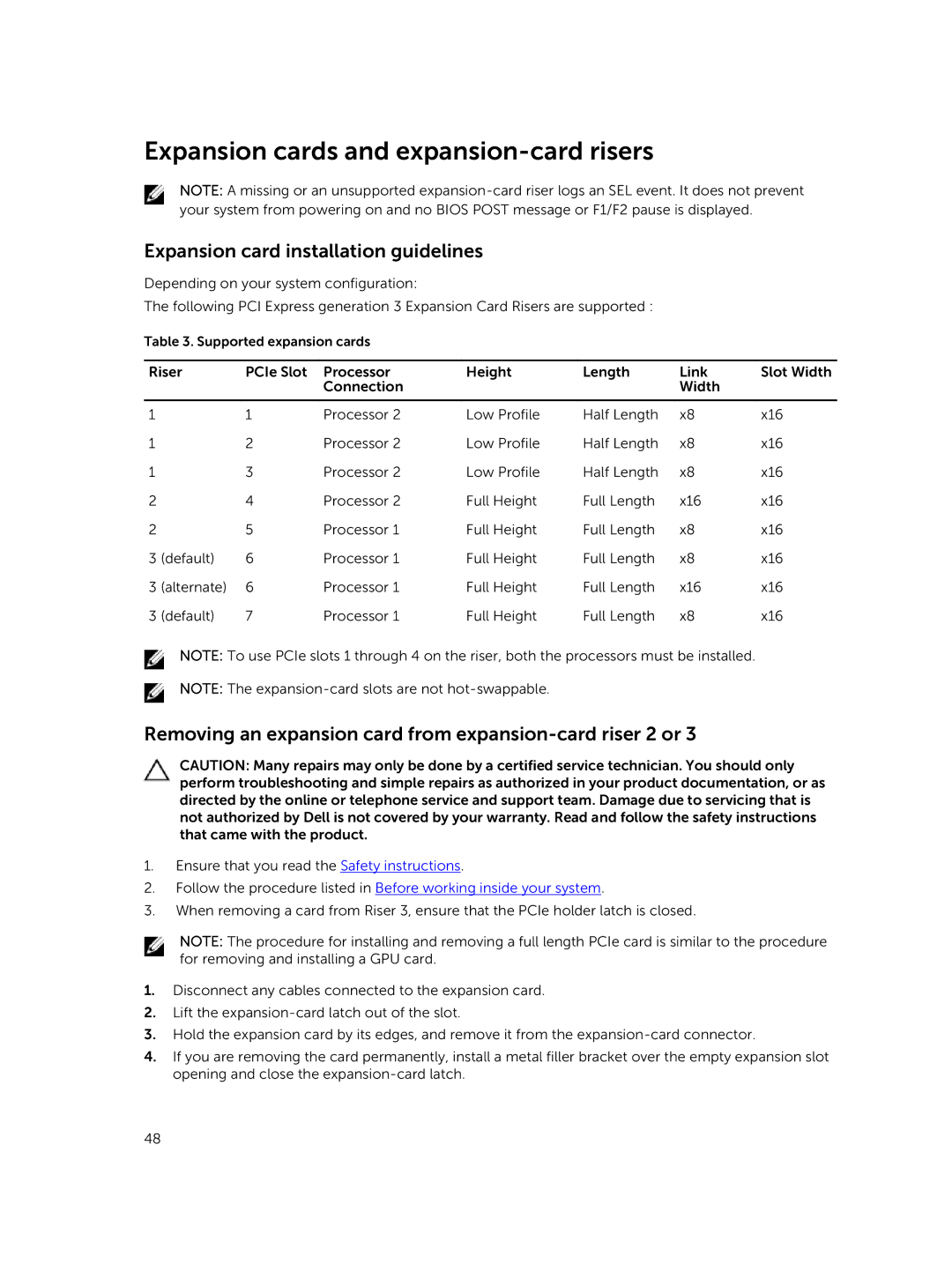 Dell 7910 owner manual Expansion cards and expansion-card risers, Expansion card installation guidelines 