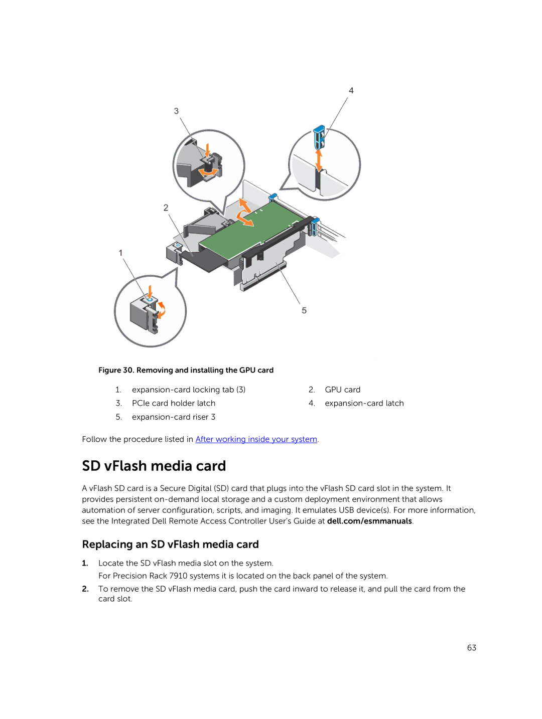 Dell 7910 owner manual Replacing an SD vFlash media card 