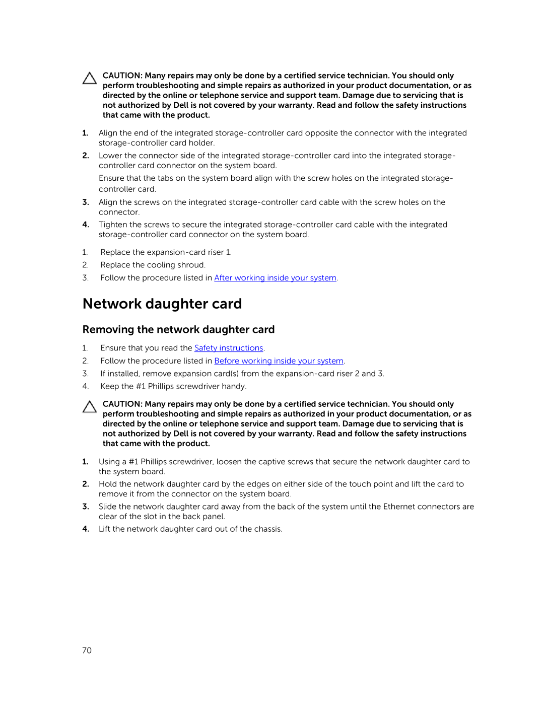 Dell 7910 owner manual Network daughter card, Removing the network daughter card 