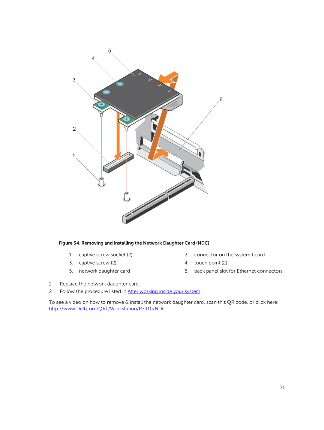 Dell 7910 owner manual Removing and installing the Network Daughter Card NDC 