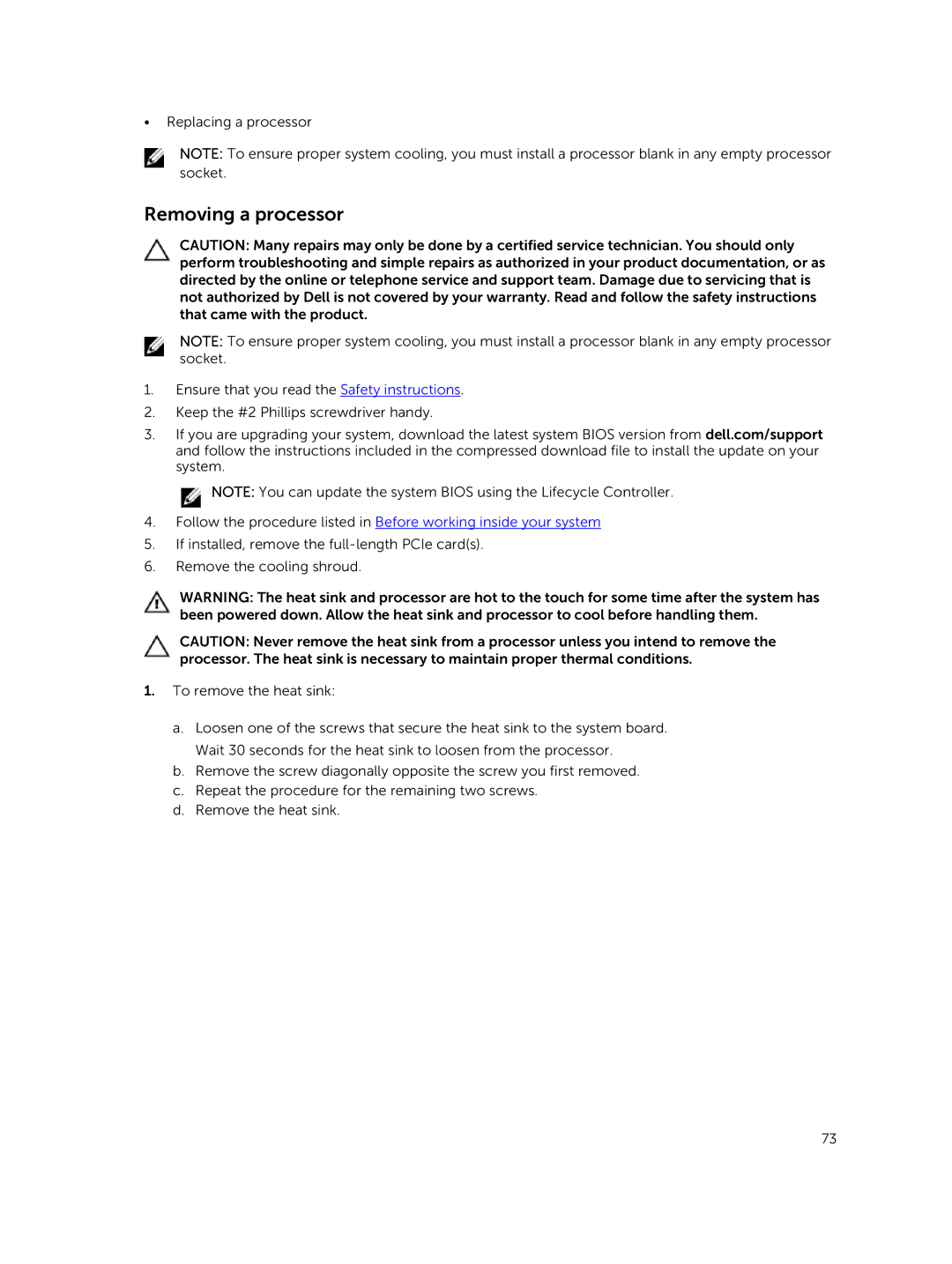 Dell 7910 owner manual Removing a processor 