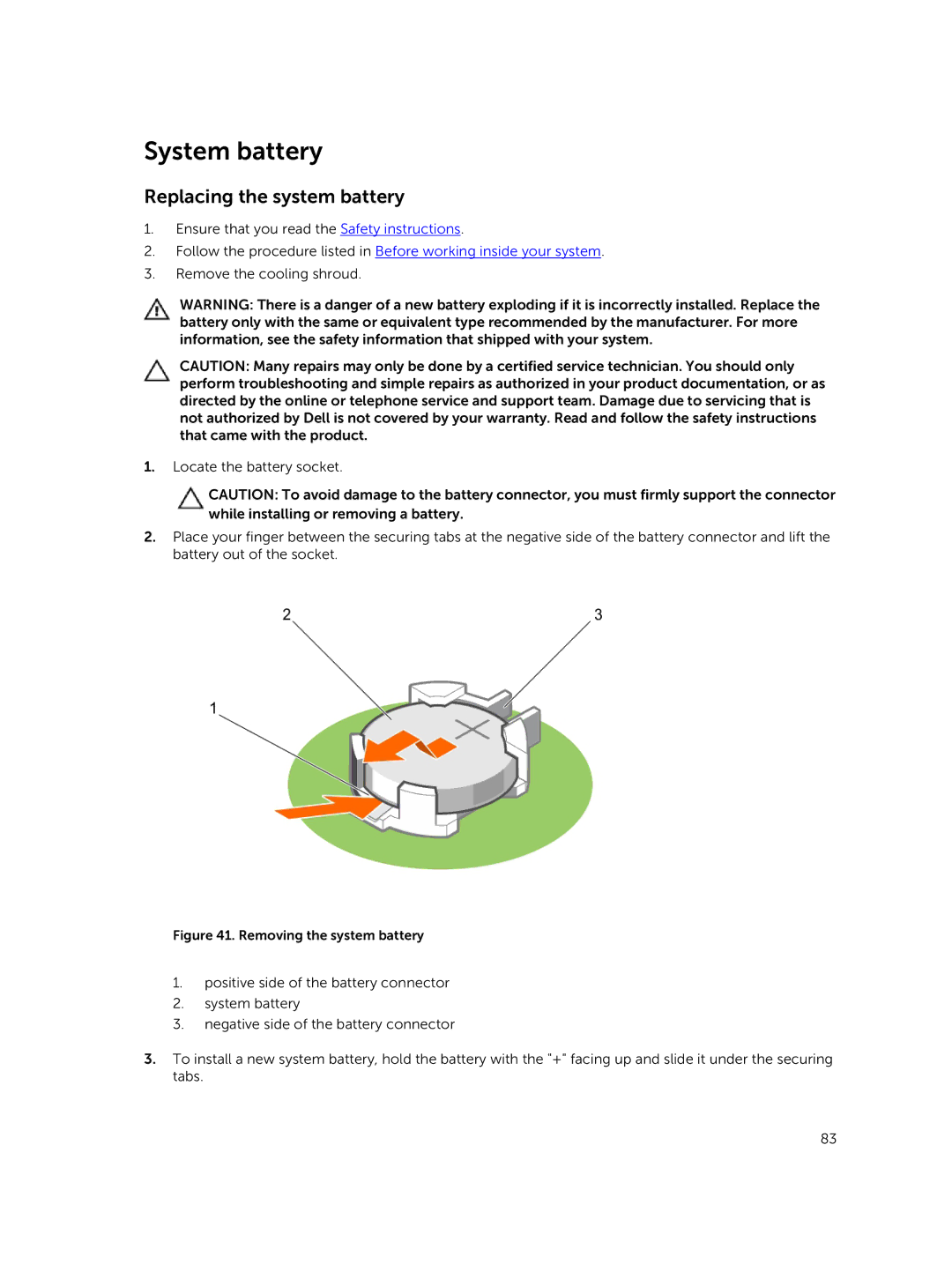 Dell 7910 owner manual System battery, Replacing the system battery 