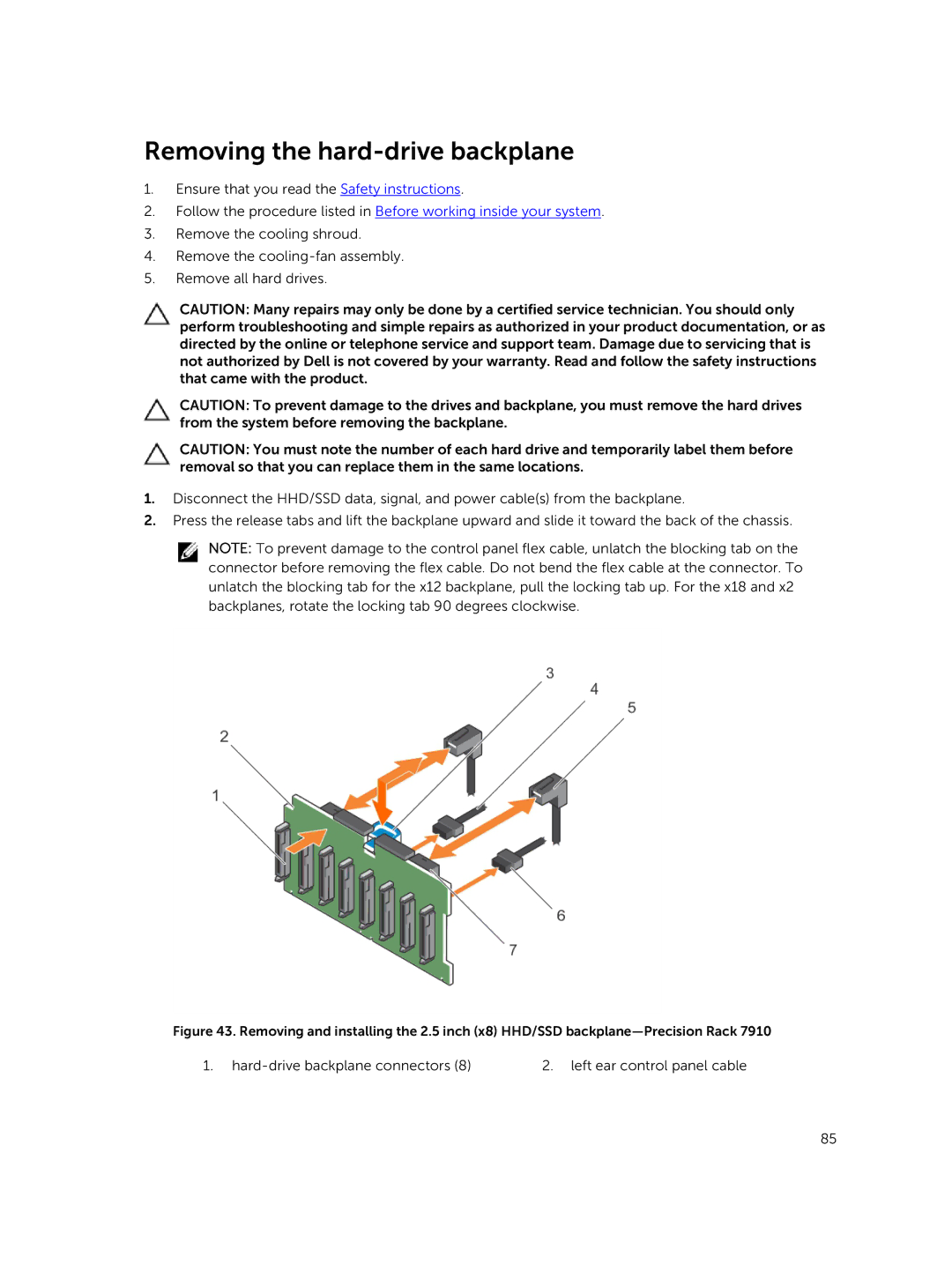 Dell 7910 owner manual Removing the hard-drive backplane 