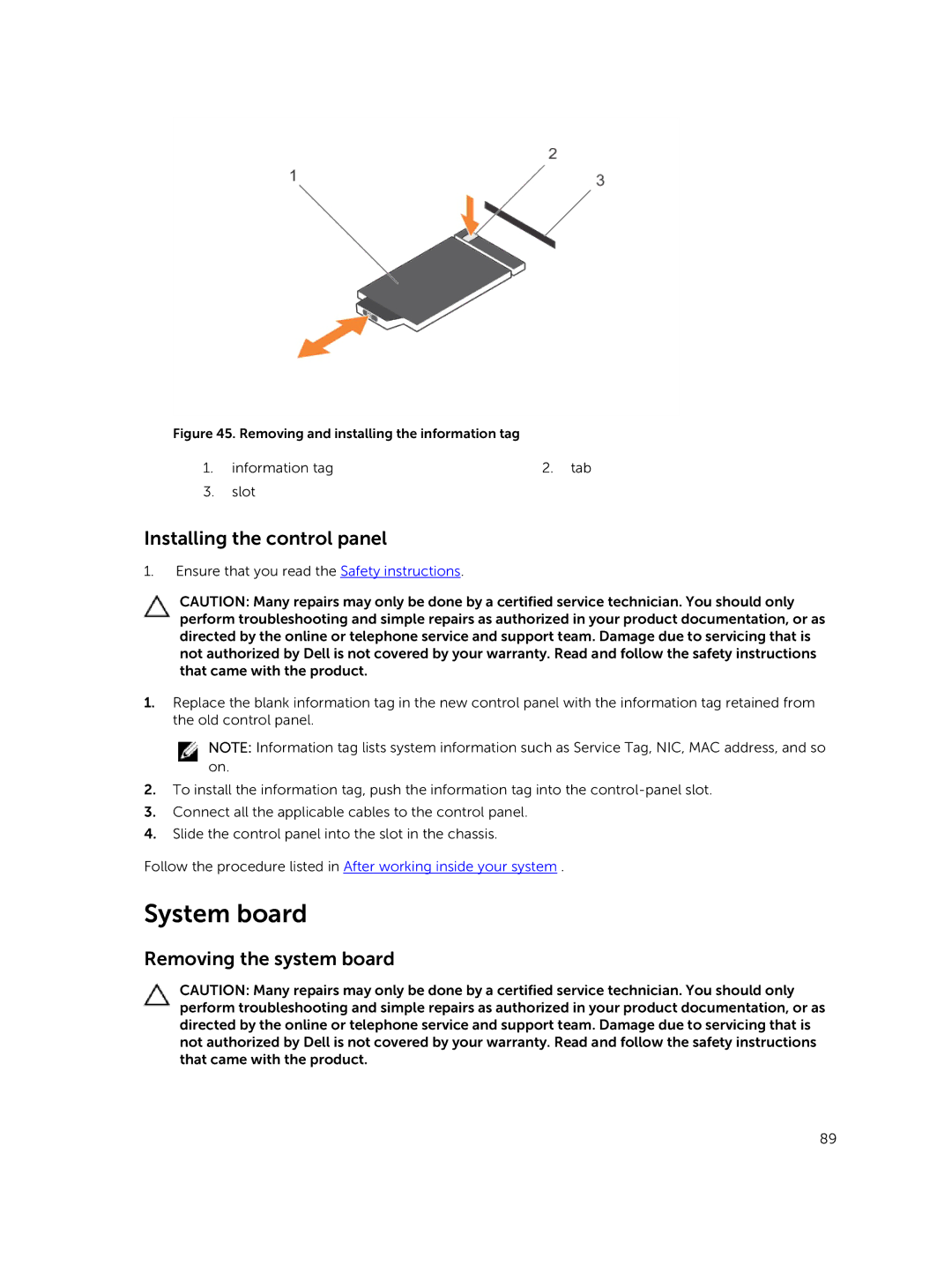 Dell 7910 owner manual System board, Installing the control panel, Removing the system board 