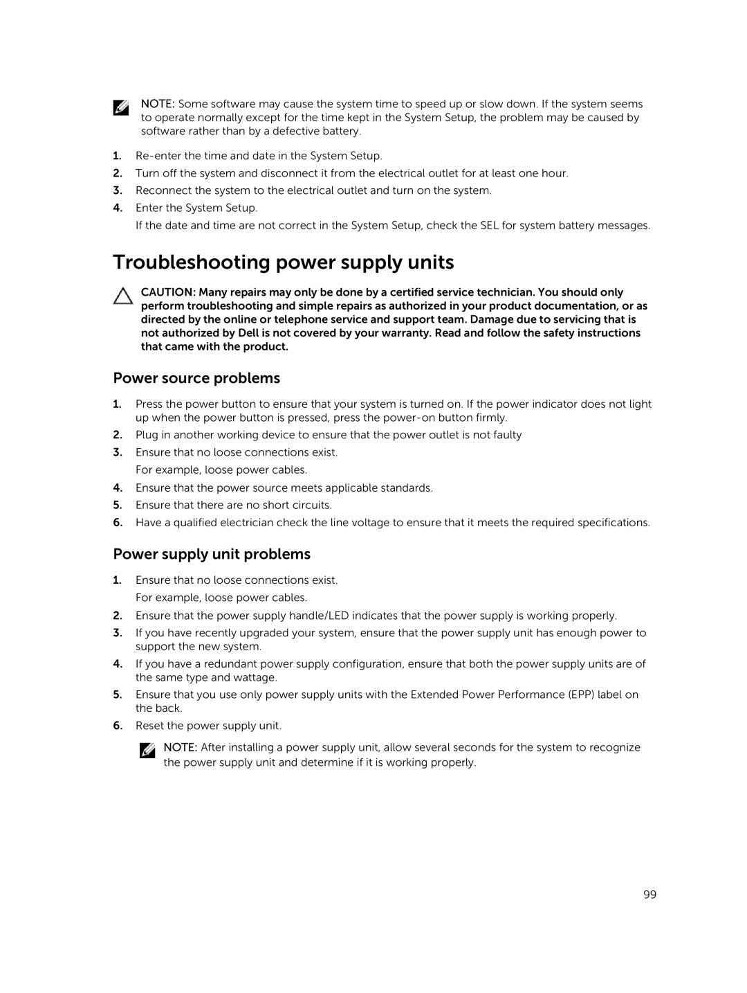 Dell 7910 owner manual Troubleshooting power supply units, Power source problems, Power supply unit problems 