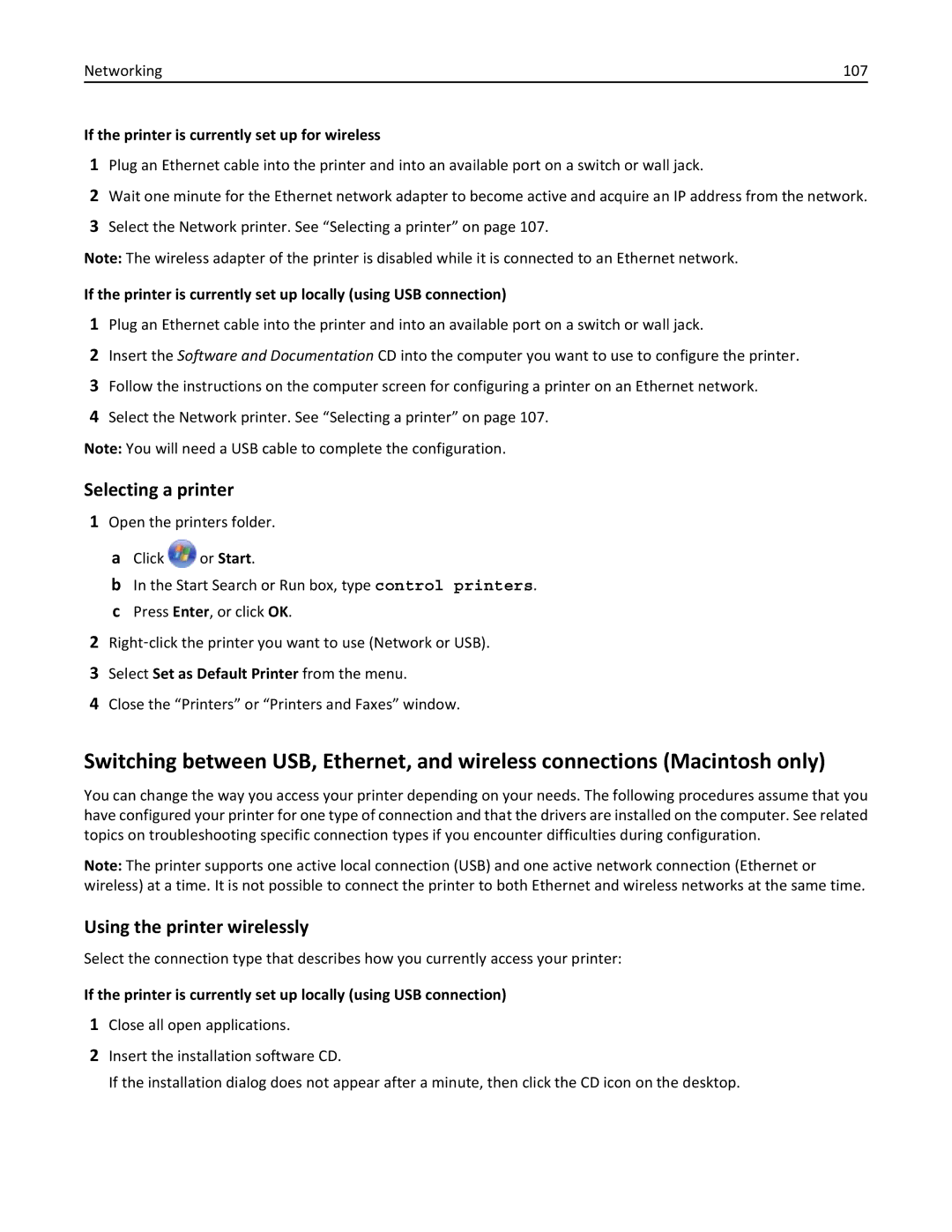 Dell 7dE, 7d1 manual Selecting a printer, Select Set as Default Printer from the menu 