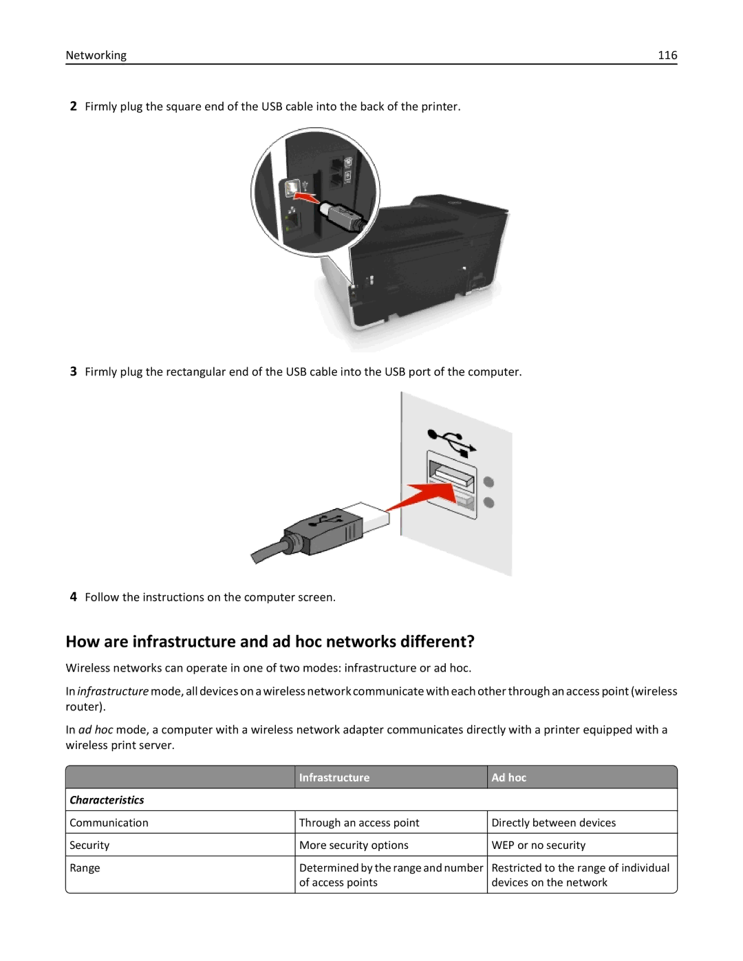 Dell 7d1, 7dE manual How are infrastructure and ad hoc networks different?, Infrastructure Ad hoc 