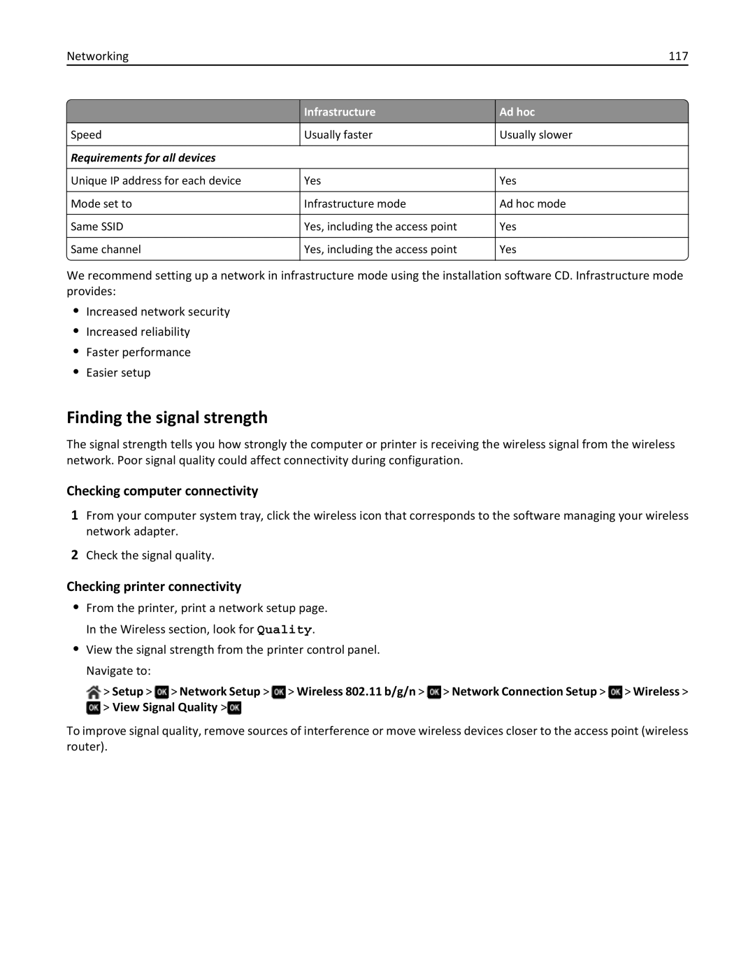 Dell 7dE, 7d1 manual Finding the signal strength, Checking computer connectivity, Checking printer connectivity 