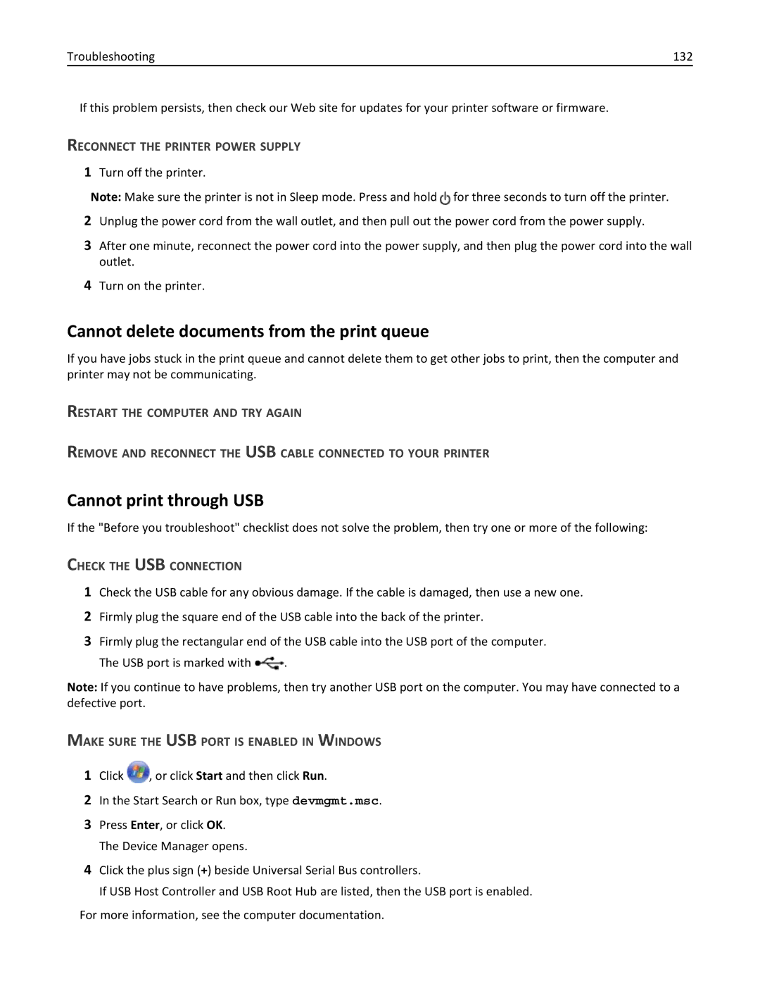 Dell 7d1, 7dE manual Cannot delete documents from the print queue, Cannot print through USB 