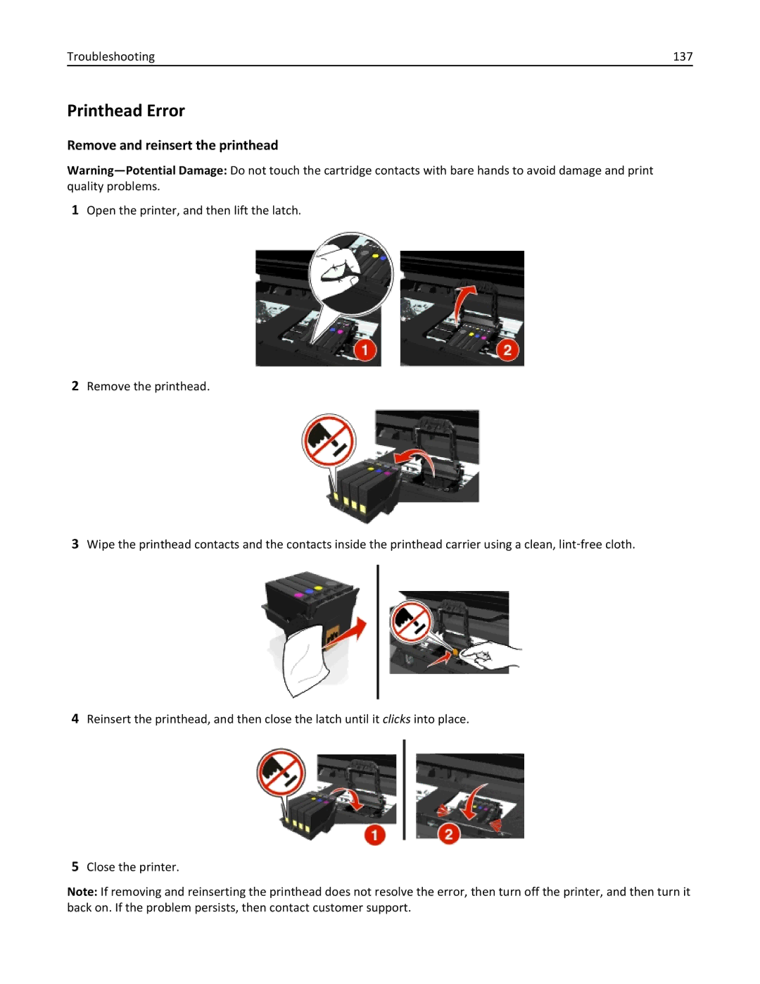 Dell 7dE, 7d1 manual Printhead Error, Remove and reinsert the printhead 