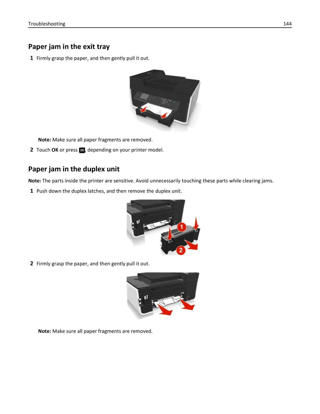 Dell 7d1, 7dE manual Paper jam in the exit tray, Paper jam in the duplex unit 