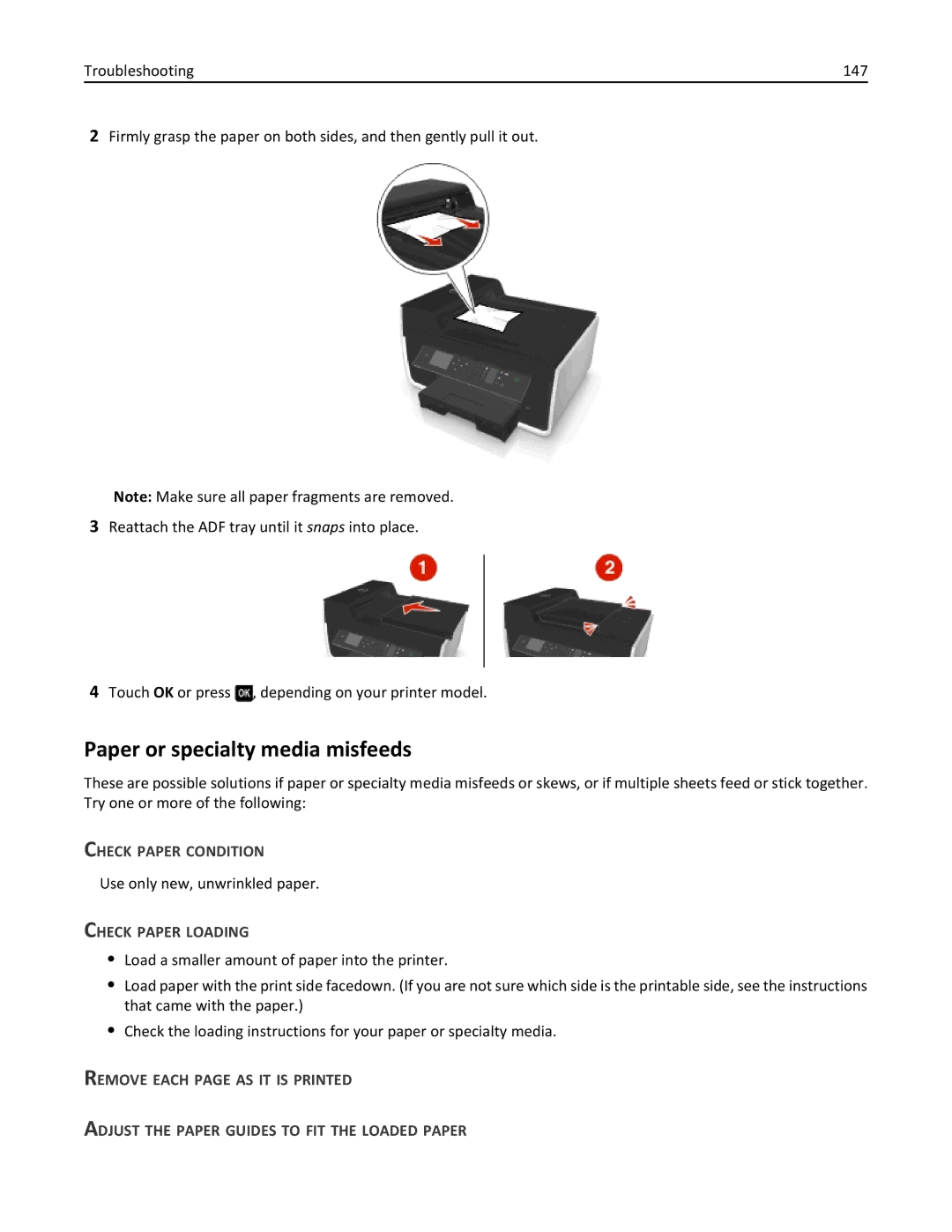 Dell 7dE, 7d1 manual Paper or specialty media misfeeds, Check Paper Condition, Check Paper Loading 