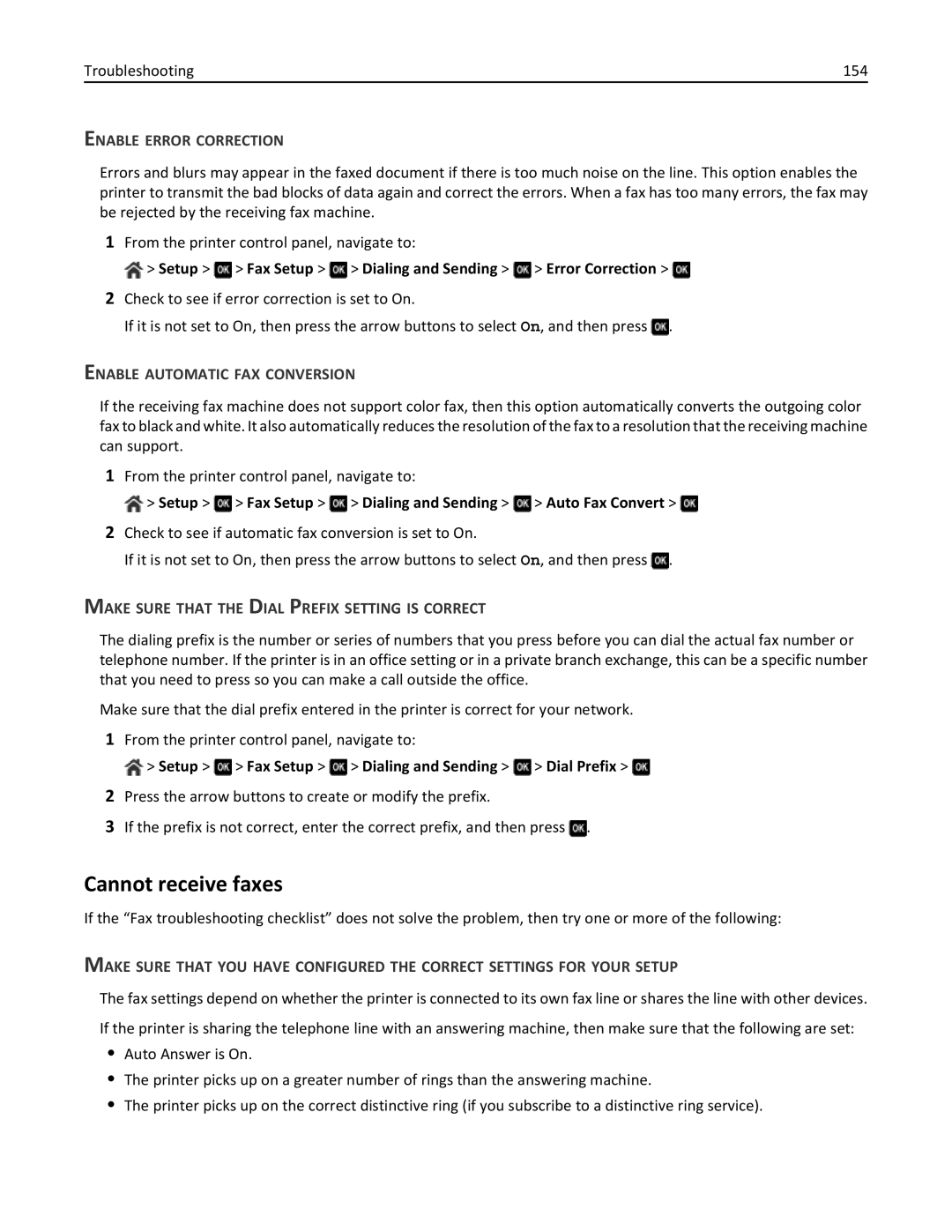 Dell 7d1, 7dE manual Cannot receive faxes, Enable Error Correction, Enable Automatic FAX Conversion 