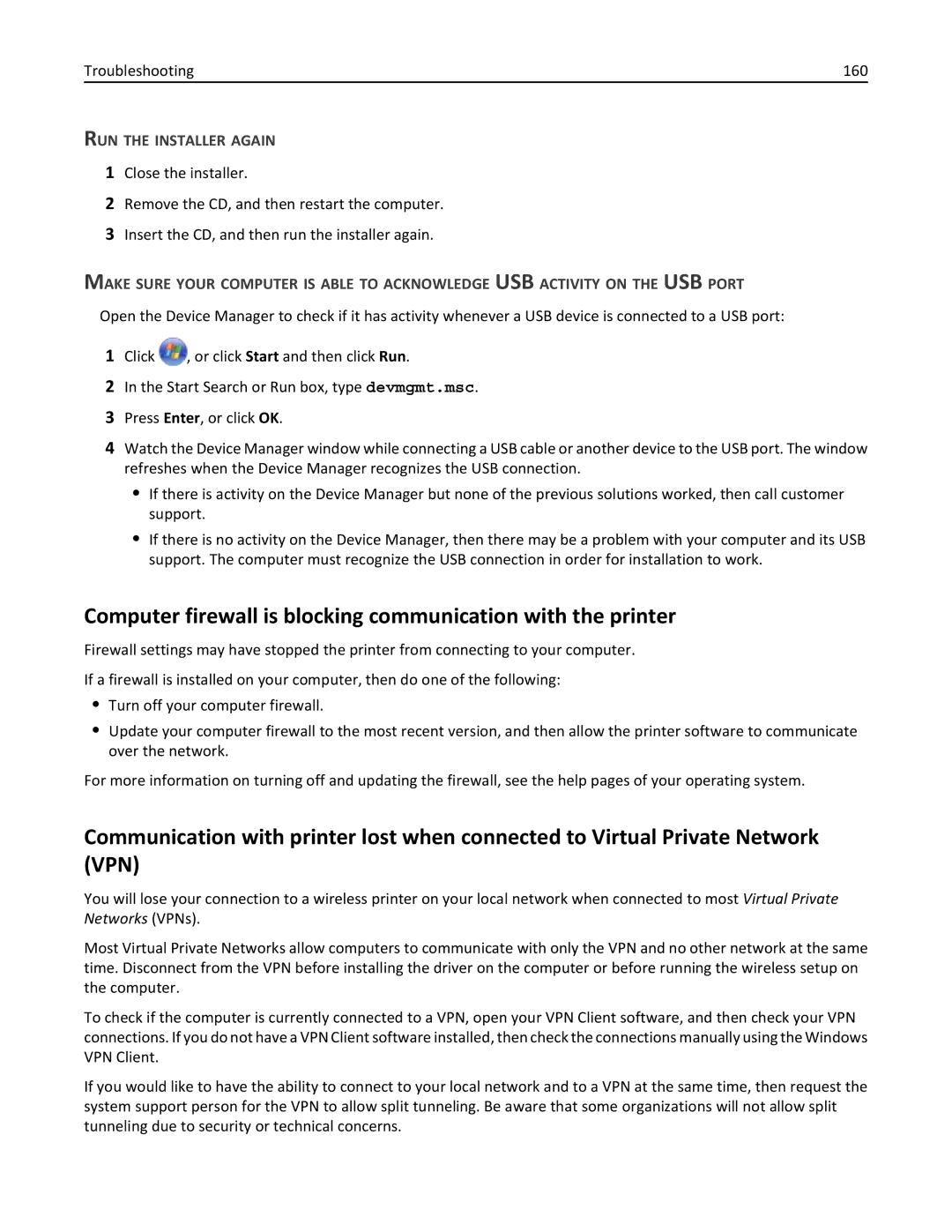 Dell 7d1, 7dE manual Computer firewall is blocking communication with the printer, RUN the Installer Again 