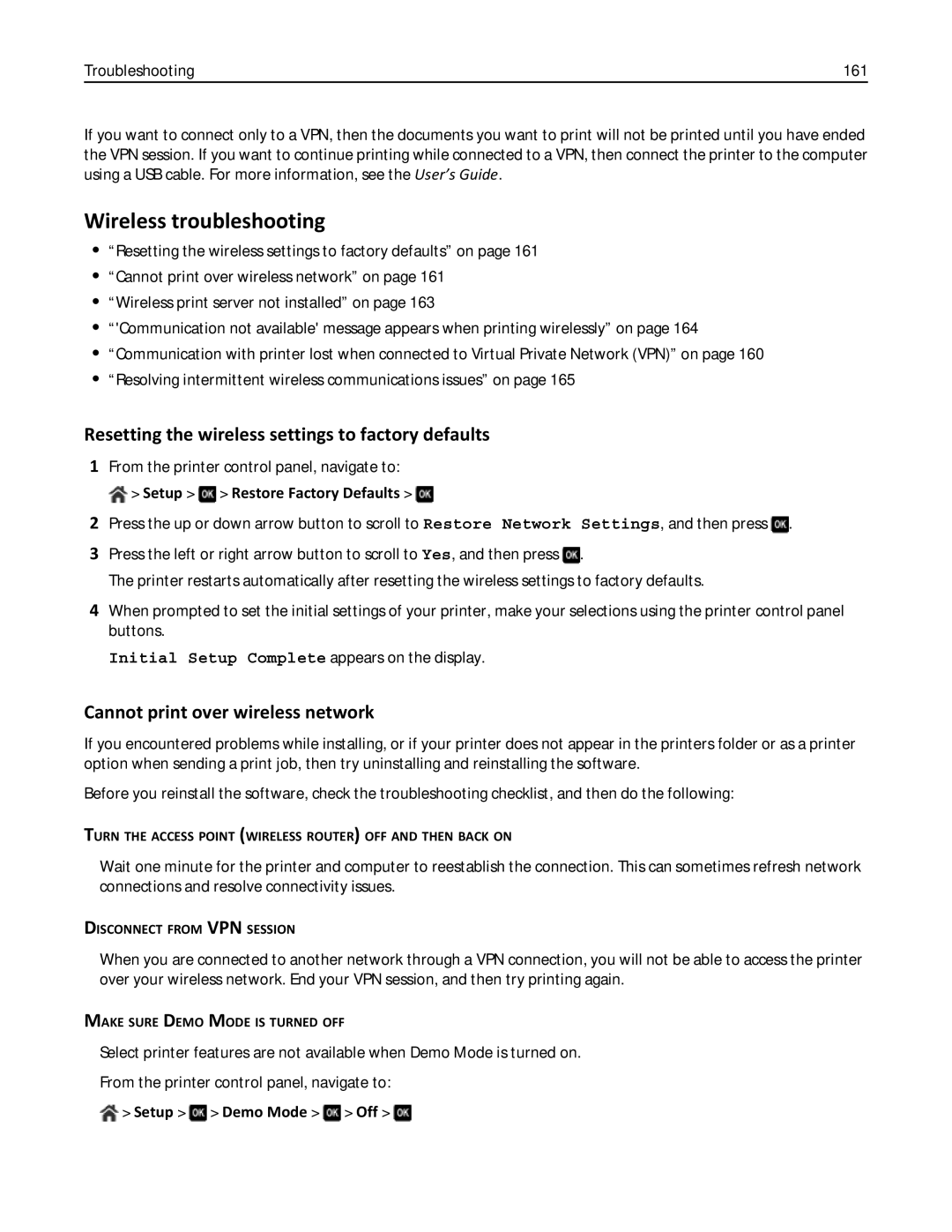 Dell 7dE Wireless troubleshooting, Resetting the wireless settings to factory defaults, Cannot print over wireless network 