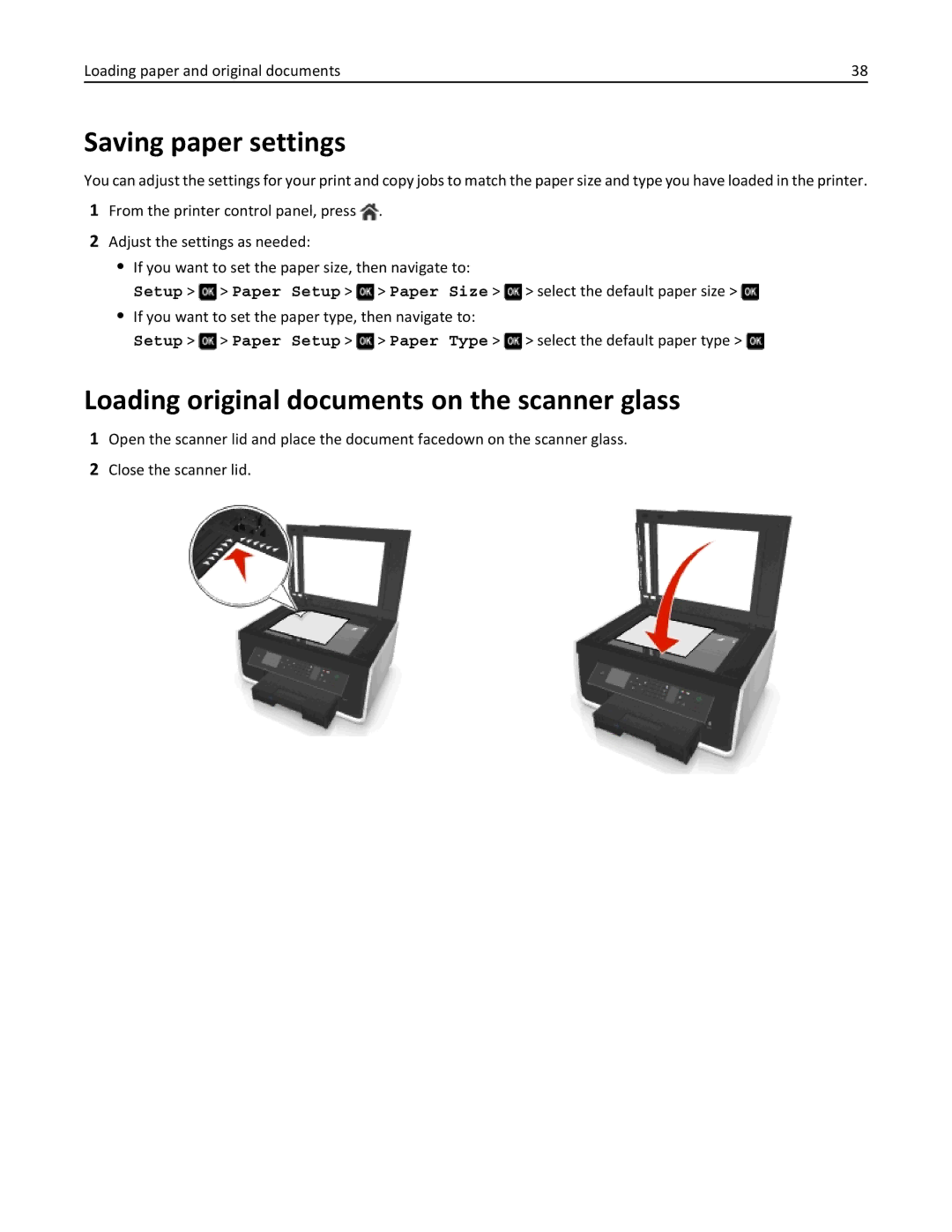 Dell 7d1, 7dE manual Saving paper settings, Loading original documents on the scanner glass 