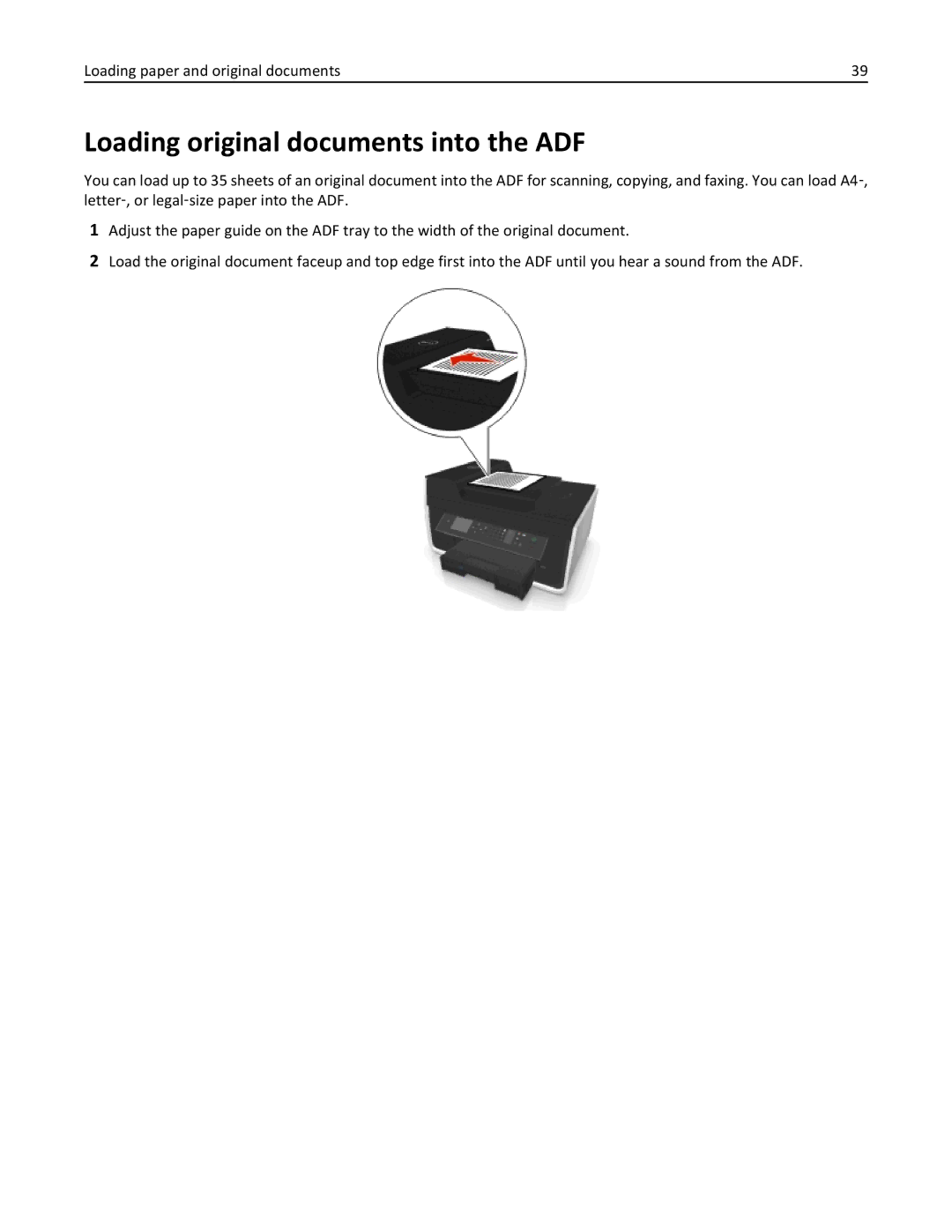 Dell 7dE, 7d1 manual Loading original documents into the ADF 