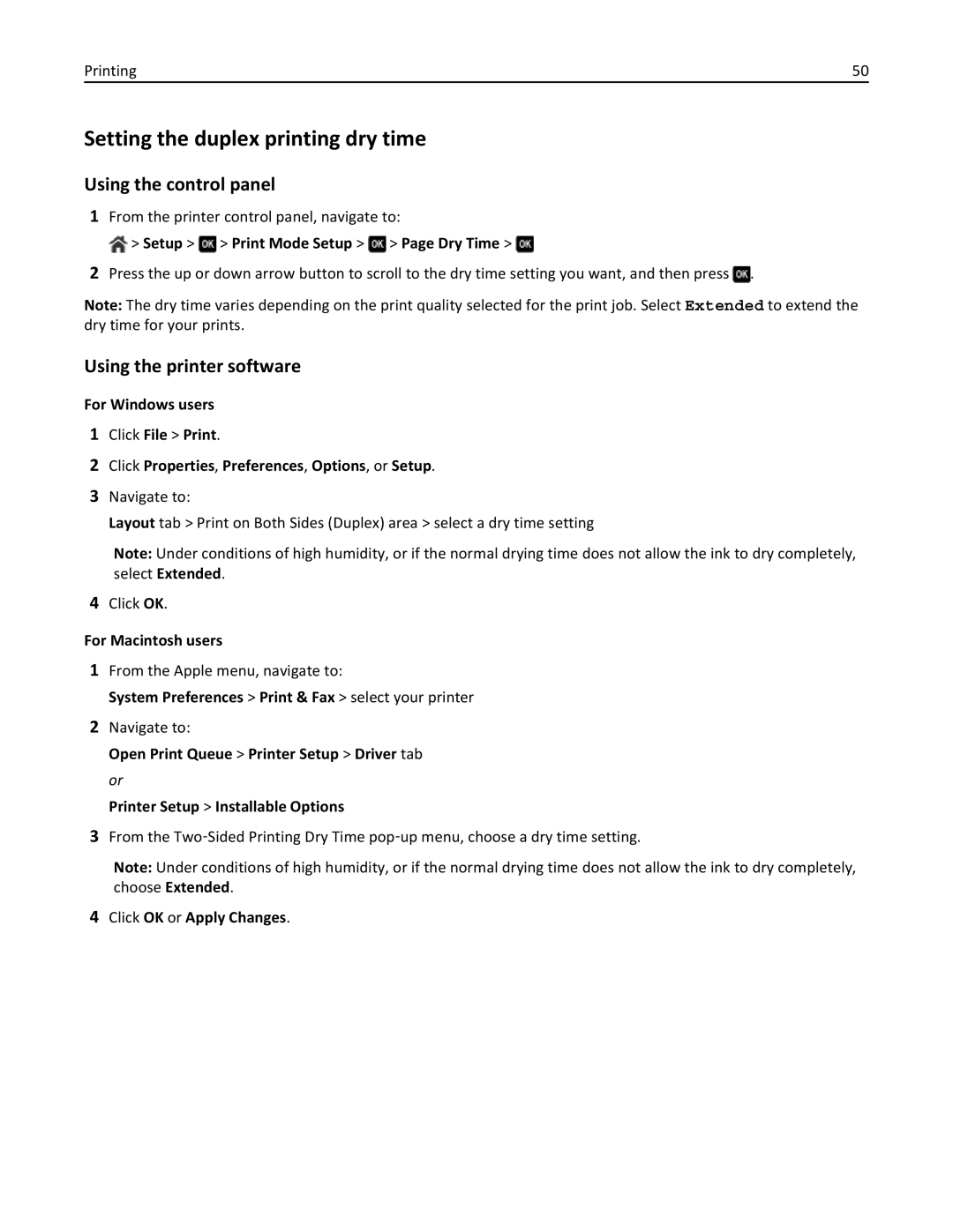 Dell 7d1, 7dE manual Setting the duplex printing dry time, Using the control panel, Using the printer software 