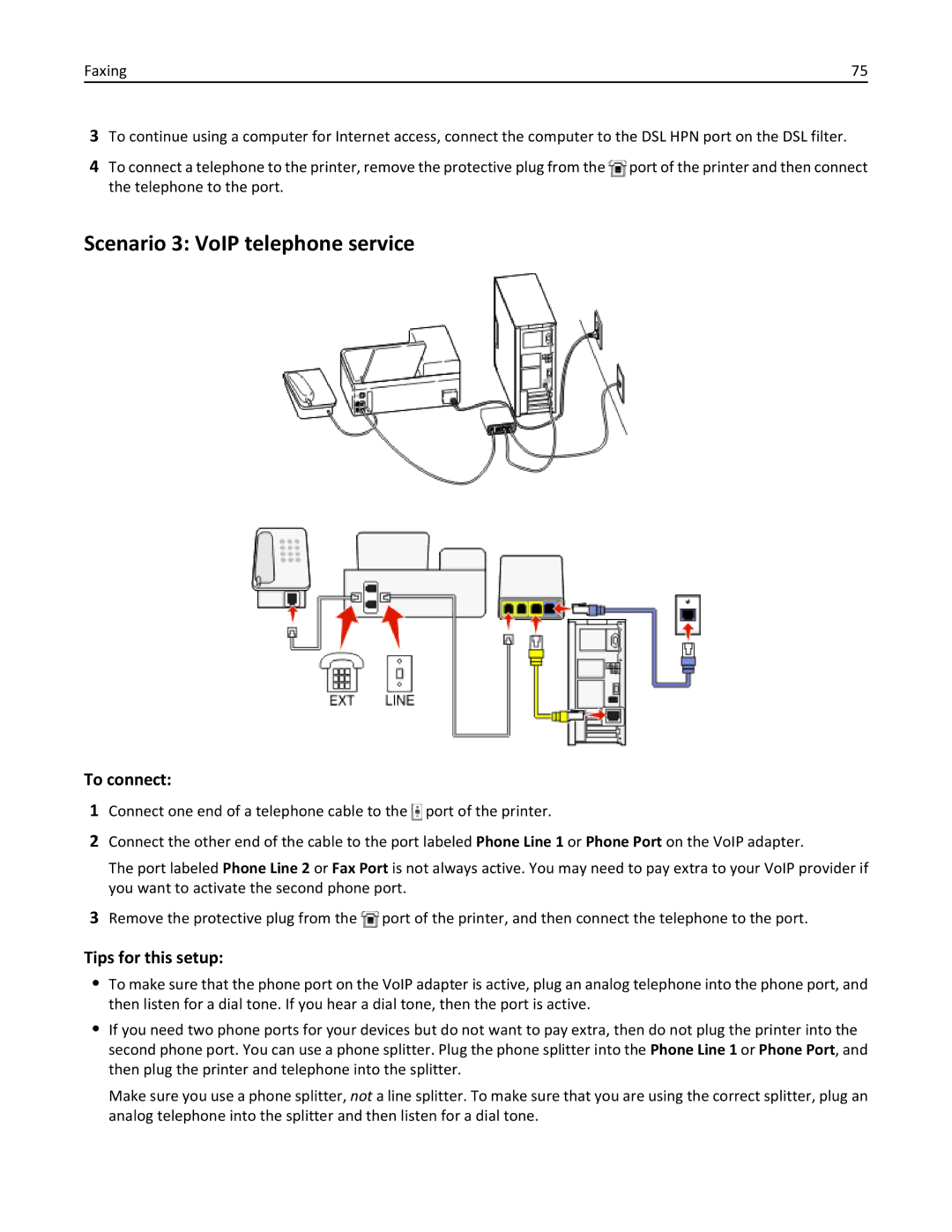 Dell 7dE, 7d1 manual Scenario 3 VoIP telephone service, To connect, Tips for this setup 