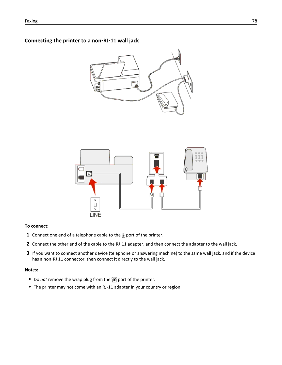 Dell 7d1, 7dE manual Connecting the printer to a non‑RJ‑11 wall jack 