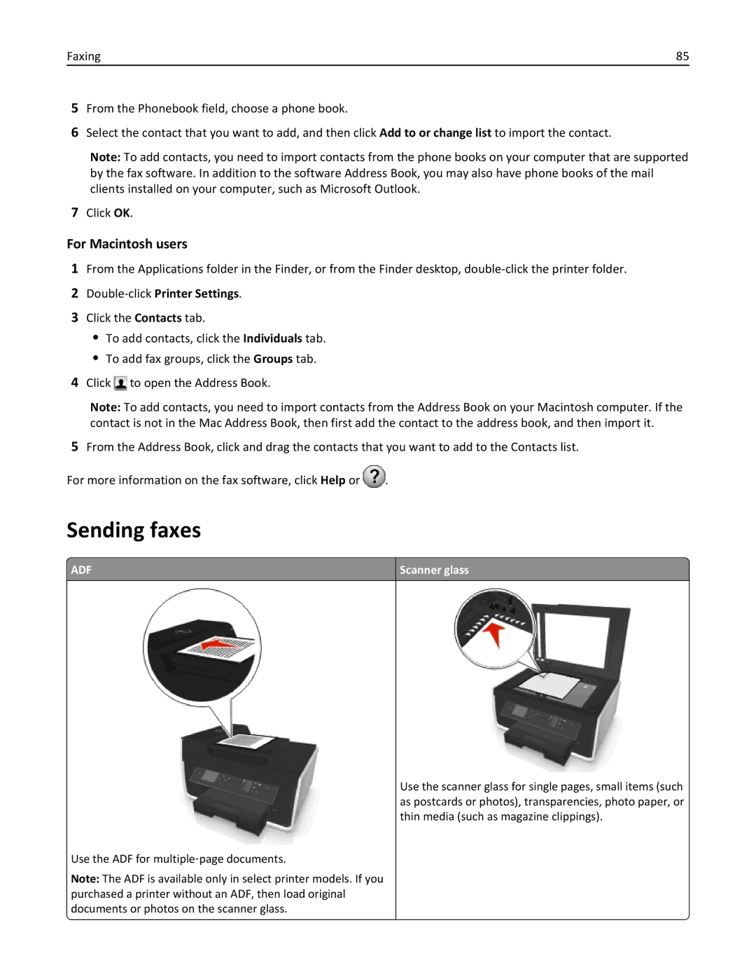 Dell 7dE, 7d1 manual Sending faxes, For Macintosh users 