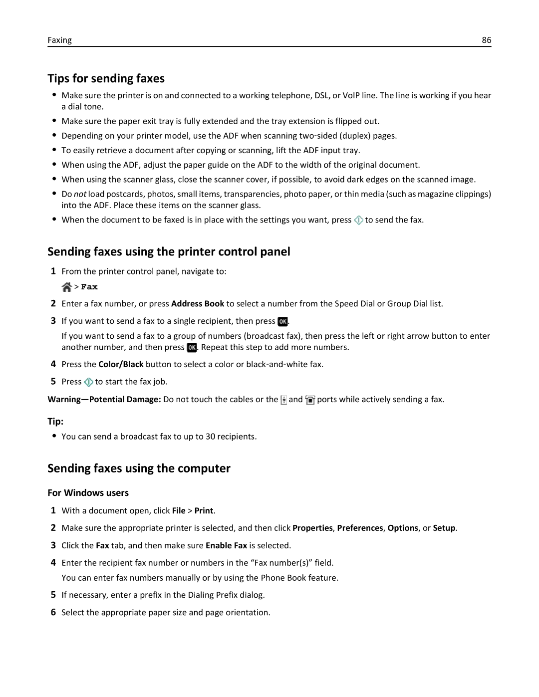 Dell 7d1, 7dE manual Tips for sending faxes, Sending faxes using the printer control panel, Sending faxes using the computer 