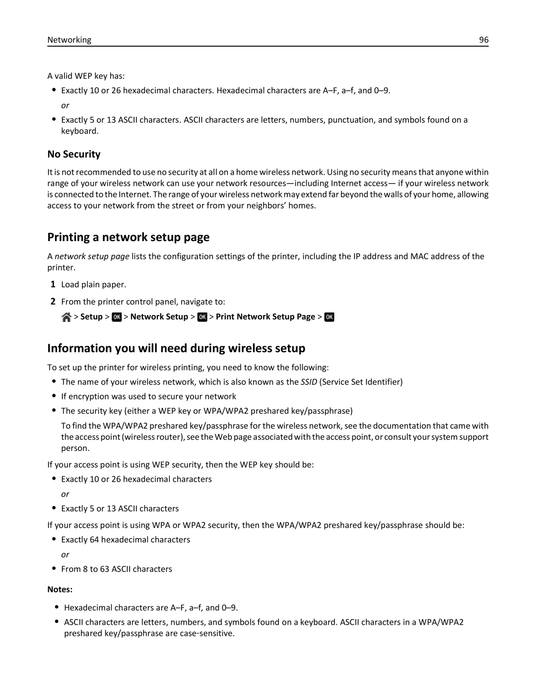 Dell 7d1, 7dE manual Printing a network setup, Information you will need during wireless setup, No Security 