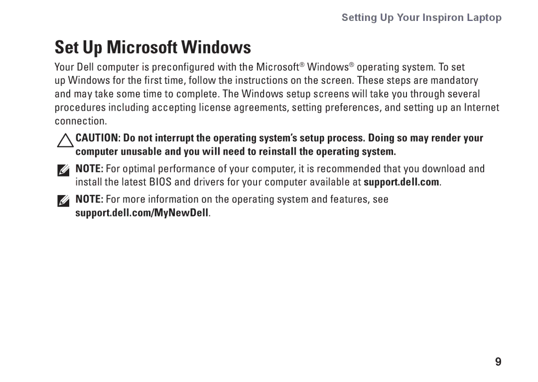 Dell P08E001, 7HR9P, N7010, P08E series setup guide Set Up Microsoft Windows 