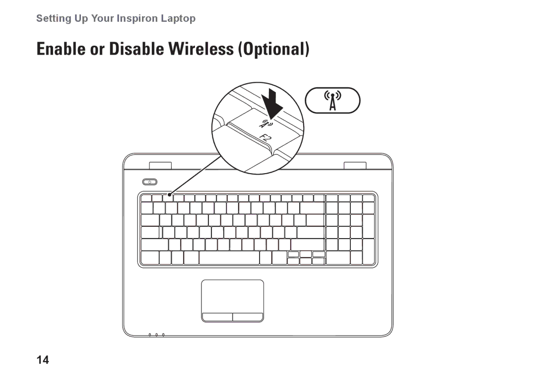 Dell 7HR9P, N7010, P08E series, P08E001 setup guide Enable or Disable Wireless Optional 