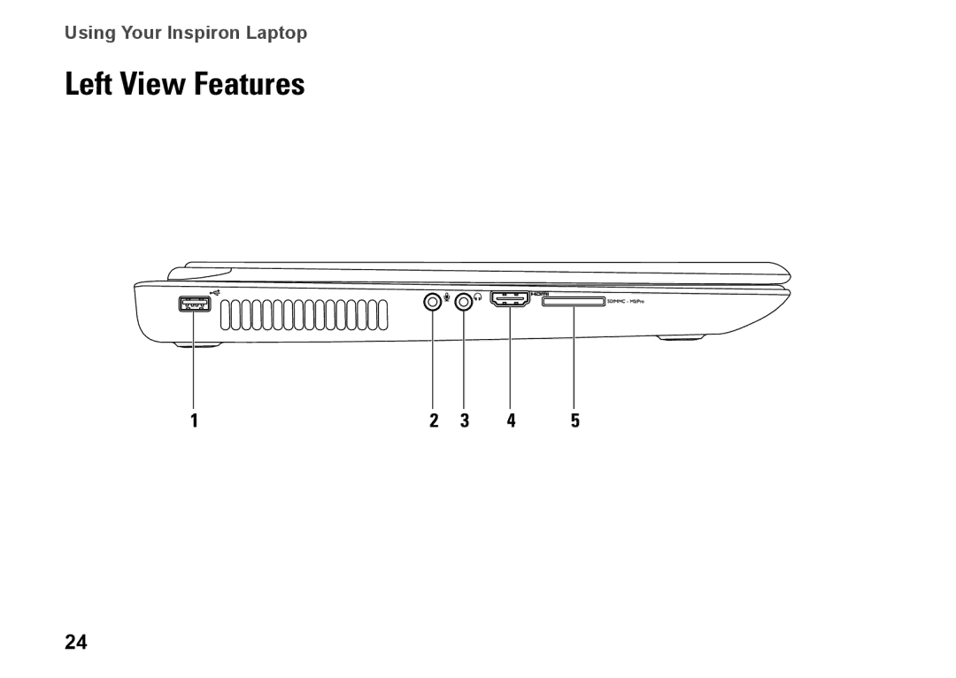 Dell P08E series, 7HR9P, N7010, P08E001 setup guide Left View Features 