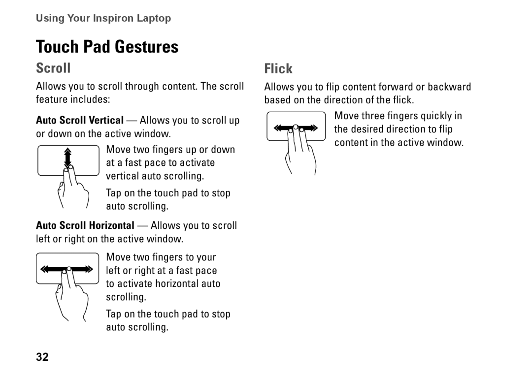 Dell P08E series, 7HR9P, N7010, P08E001 setup guide Touch Pad Gestures, Scroll 