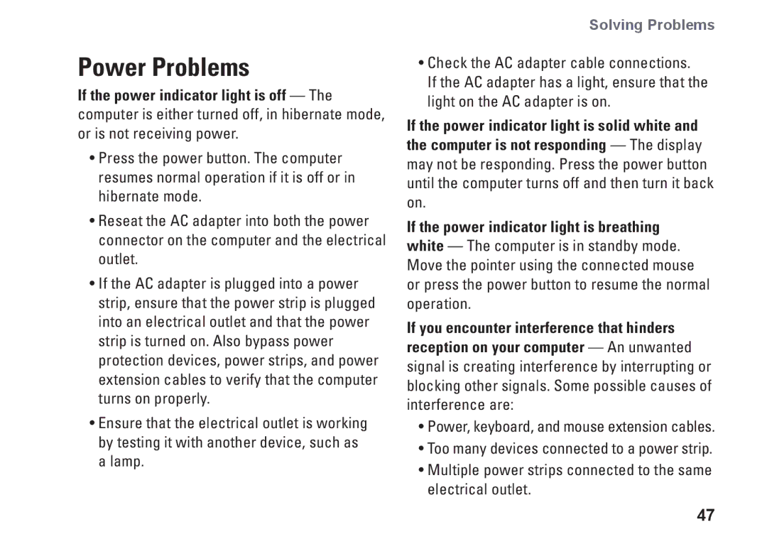 Dell N7010, 7HR9P, P08E series, P08E001 setup guide Power Problems 