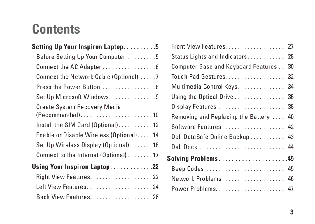 Dell N7010, 7HR9P, P08E series, P08E001 setup guide Contents 