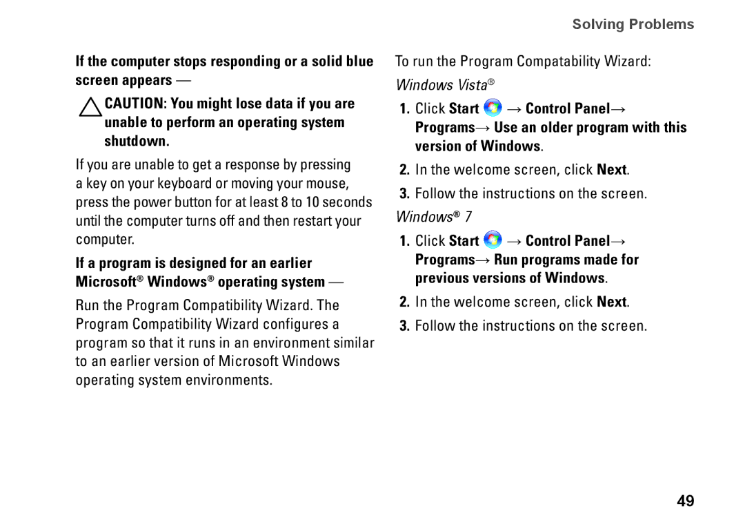 Dell P08E001, 7HR9P, N7010, P08E series setup guide To run the Program Compatability Wizard 