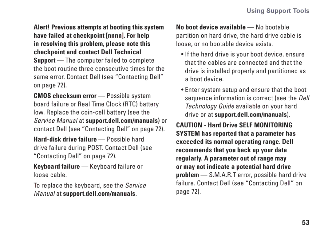 Dell P08E001, 7HR9P, N7010, P08E series setup guide Using Support Tools 