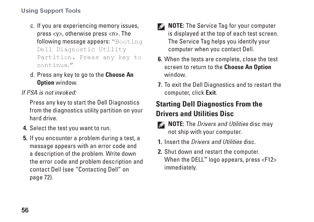 Dell P08E series, 7HR9P, N7010, P08E001 setup guide If PSA is not invoked 