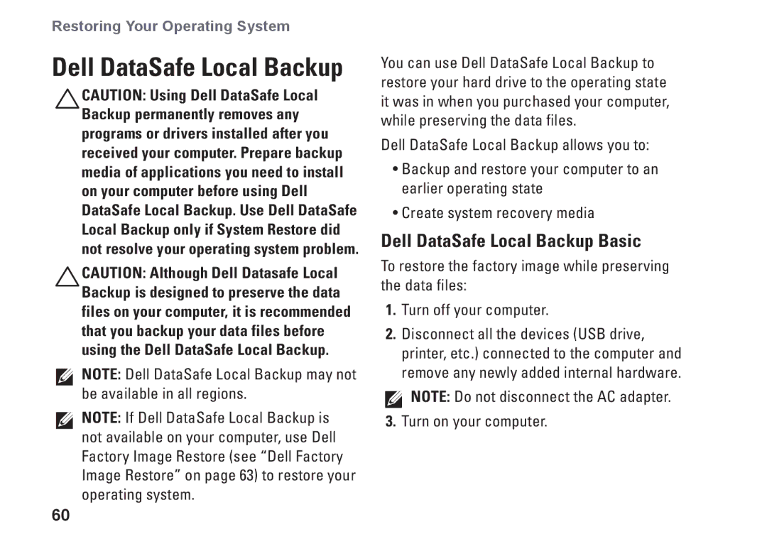 Dell P08E series, 7HR9P, N7010, P08E001 setup guide Dell DataSafe Local Backup Basic 