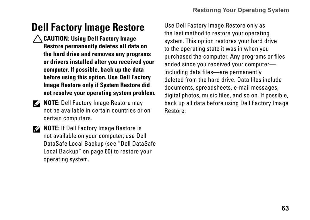 Dell N7010, 7HR9P, P08E series, P08E001 setup guide Dell Factory Image Restore 