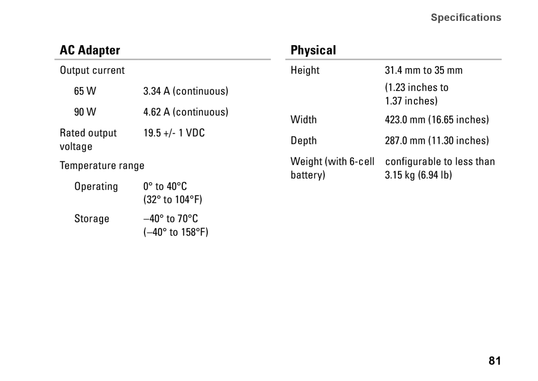 Dell P08E001, 7HR9P, N7010, P08E series setup guide Physical 