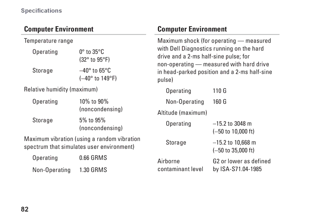 Dell 7HR9P, N7010, P08E series, P08E001 setup guide Computer Environment, Storage To 95% 