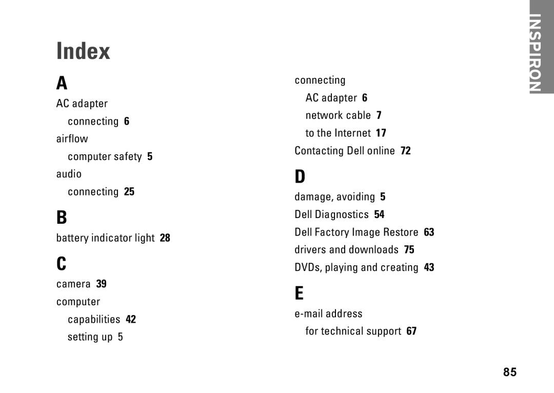 Dell P08E001, 7HR9P, N7010, P08E series setup guide Index 