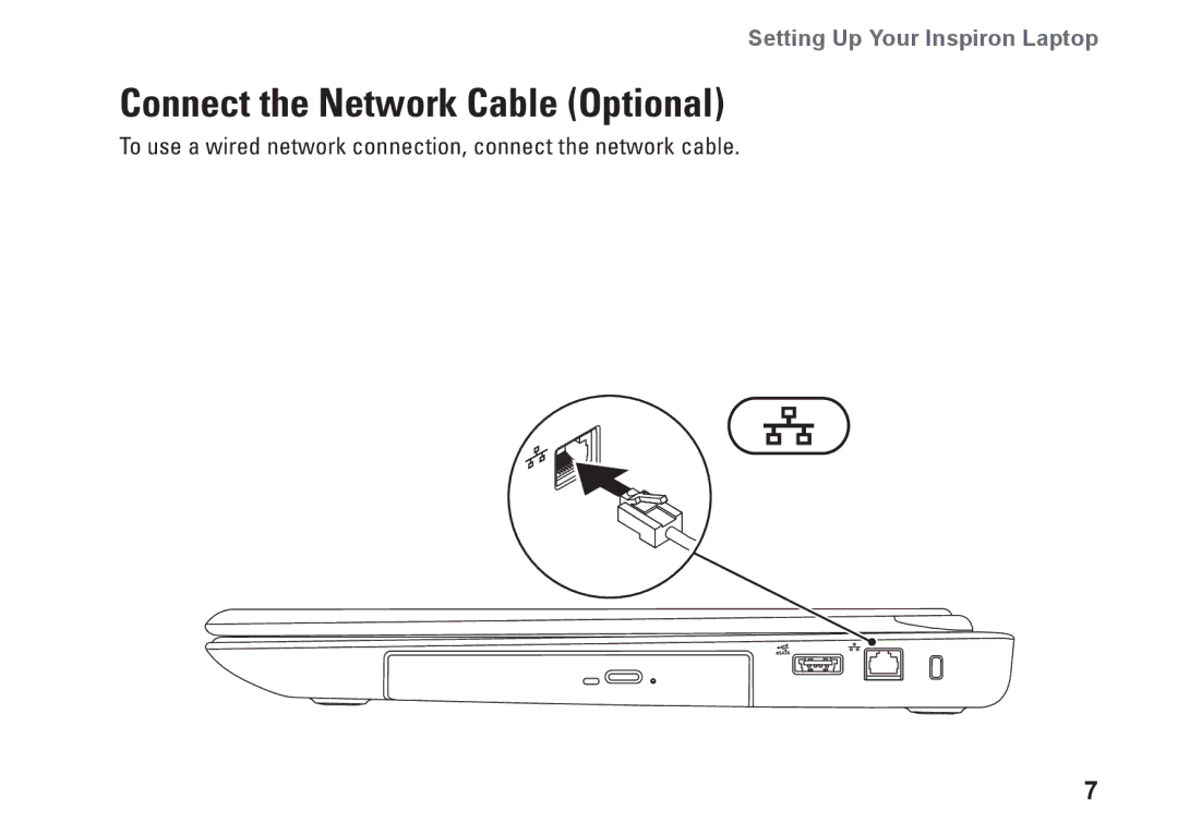 Dell N7010, 7HR9P, P08E series, P08E001 setup guide Connect the Network Cable Optional 