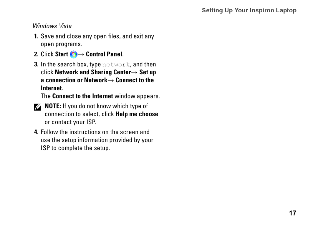 Dell P07F002, 7RR4T, P07F series, P07F003, P07F001, M5030 setup guide Setting Up Your Inspiron Laptop 