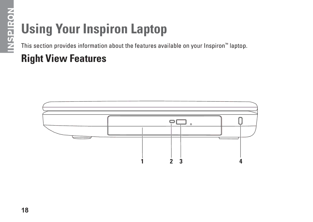 Dell P07F series, 7RR4T, P07F002, P07F003, P07F001, M5030 setup guide Using Your Inspiron Laptop, Right View Features 