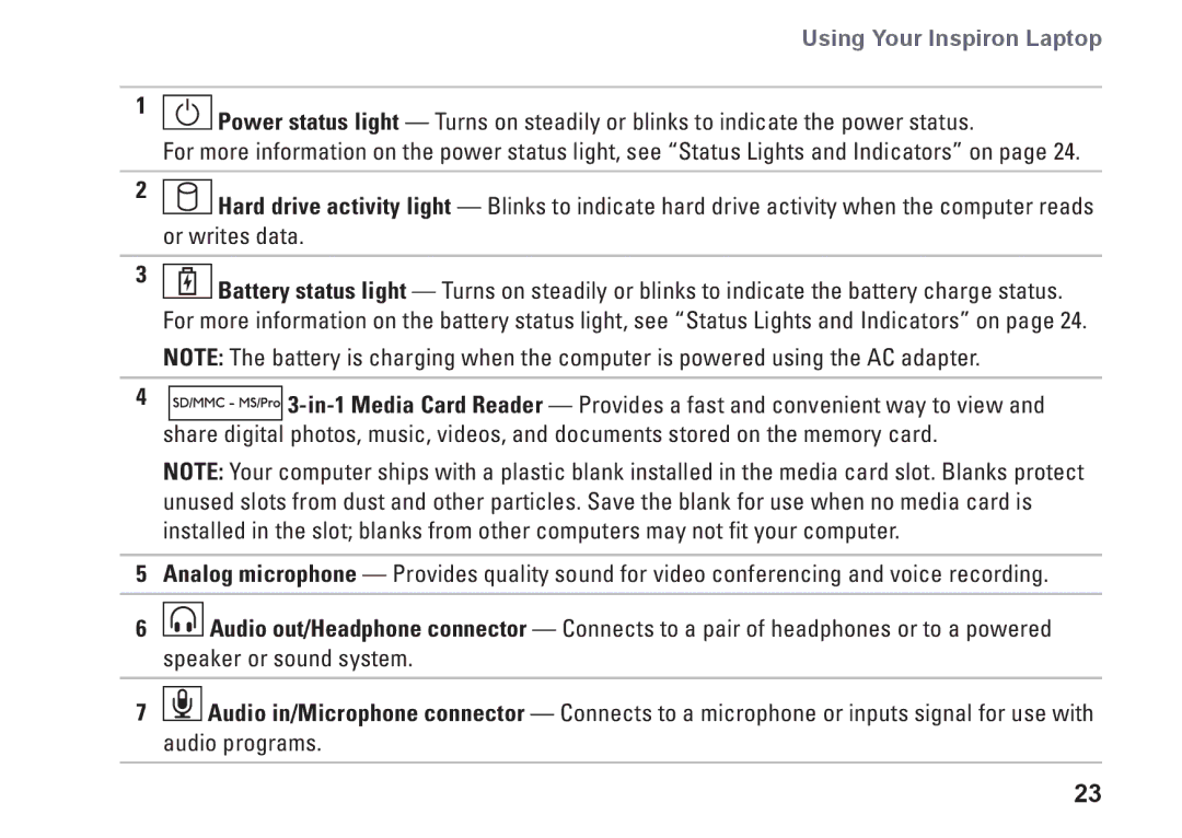 Dell P07F002, 7RR4T, P07F series, P07F003, P07F001, M5030 setup guide Using Your Inspiron Laptop 