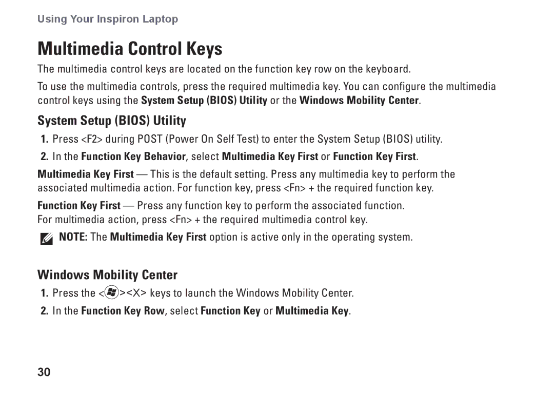 Dell P07F series, 7RR4T, P07F002, P07F003, M5030 Multimedia Control Keys, System Setup Bios Utility, Windows Mobility Center 