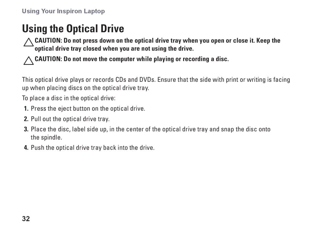 Dell P07F001, 7RR4T, P07F002, P07F series, P07F003, M5030 setup guide Using the Optical Drive 