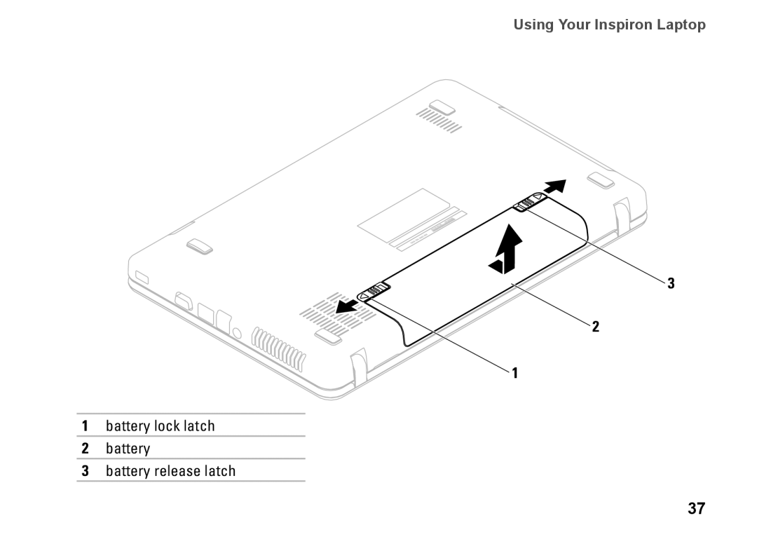 Dell P07F003, 7RR4T, P07F002, P07F series, P07F001, M5030 setup guide Battery lock latch Battery release latch 