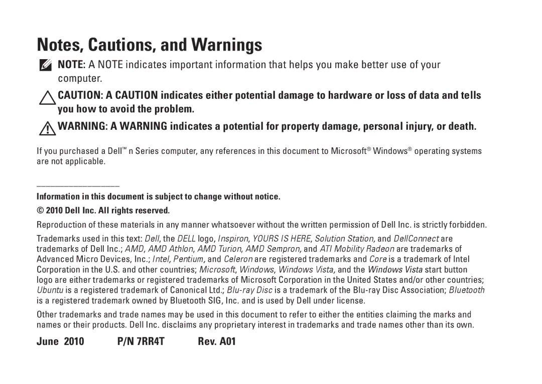 Dell P07F001, P07F002, P07F series, P07F003, M5030 setup guide June 2010 P/N 7RR4T Rev. A01 