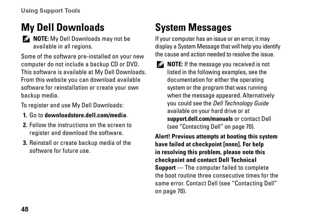 Dell P07F series, 7RR4T, P07F002, P07F003, P07F001, M5030 setup guide My Dell Downloads, System Messages 